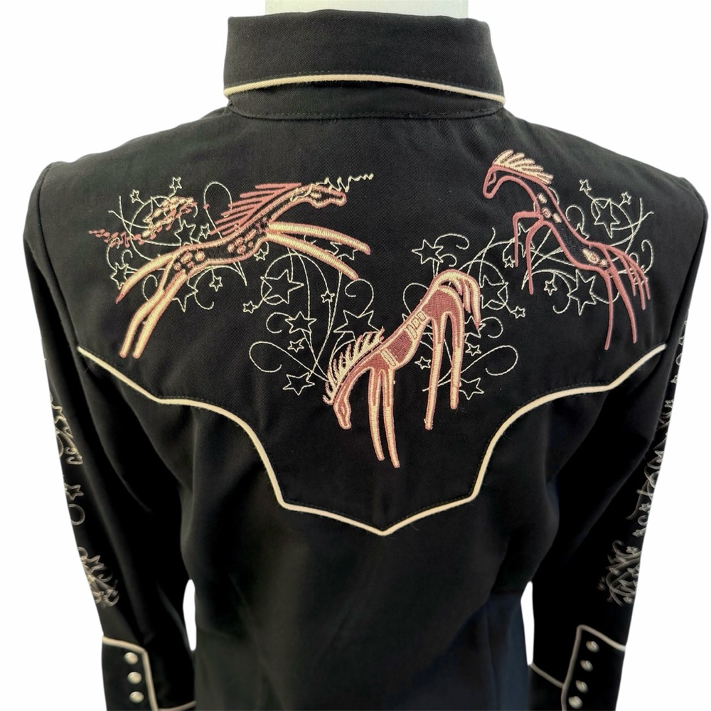 SCULLY Black Embroidered Horses Long Sleeve Western Shirt ~ Women’s Small - Picture 7 of 13